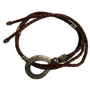 Vintage Western Bolo Belt Women Braided Leather Brown Buckle Cowboy Brighton 90s